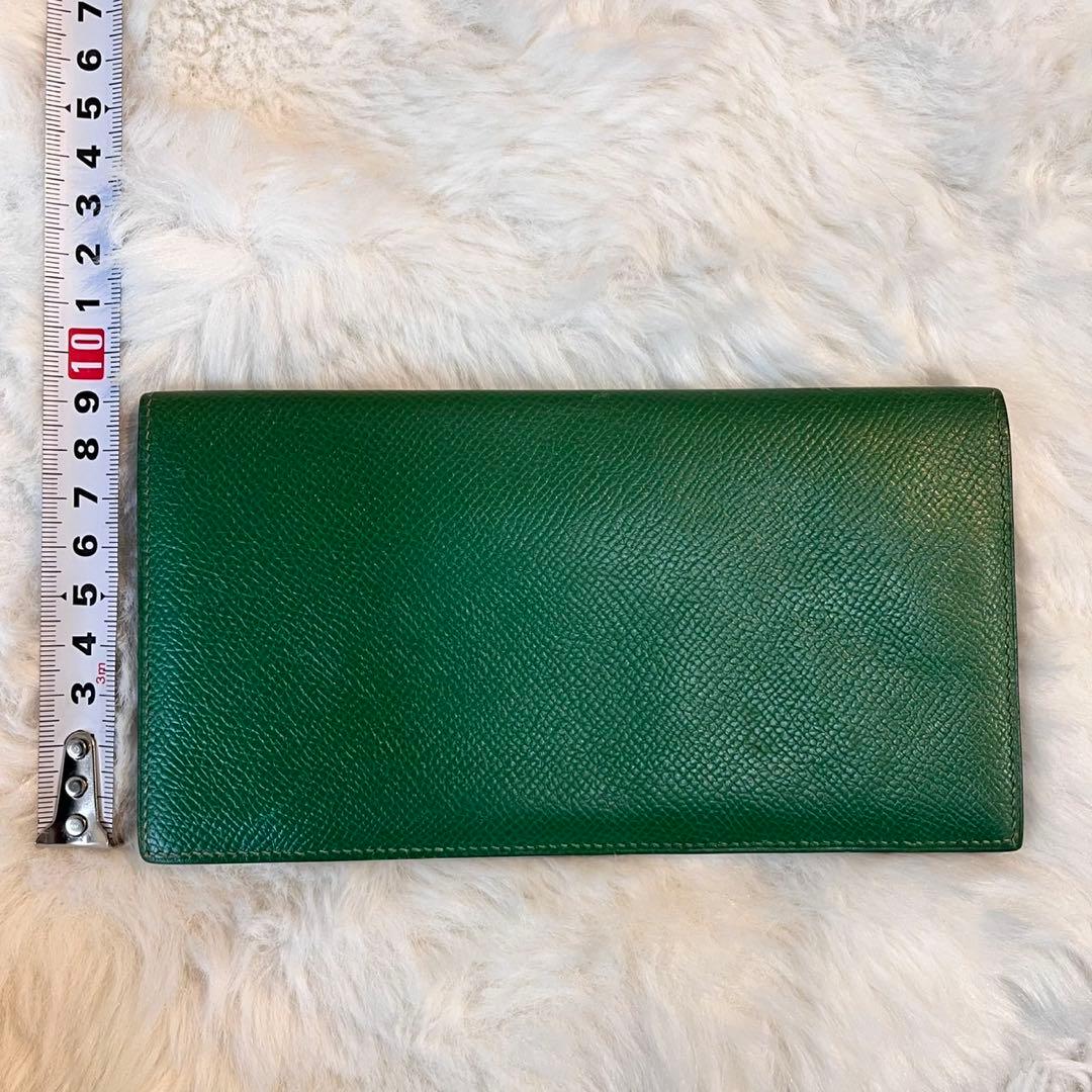 美品✨　HERMES グリーン 長財布 箱付き　⬜︎B黒印