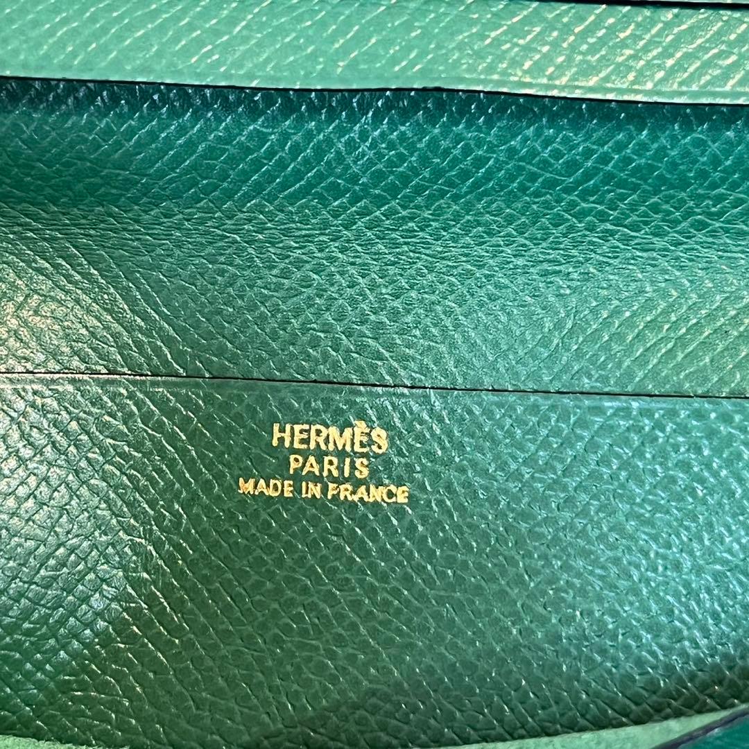 美品✨　HERMES グリーン 長財布 箱付き　⬜︎B黒印