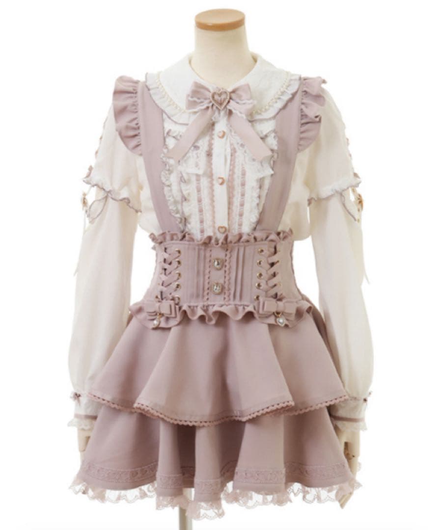 リズリサ サスペンダー付ティアードスカパン ピンク