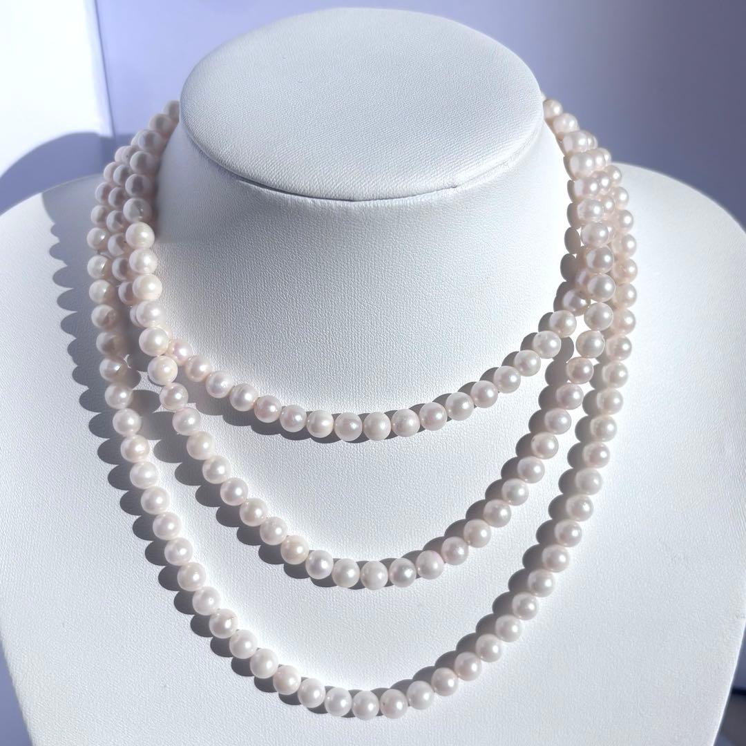 希少✨2連3連　約6.5mmあこや本真珠　120cmロングパールネックレス