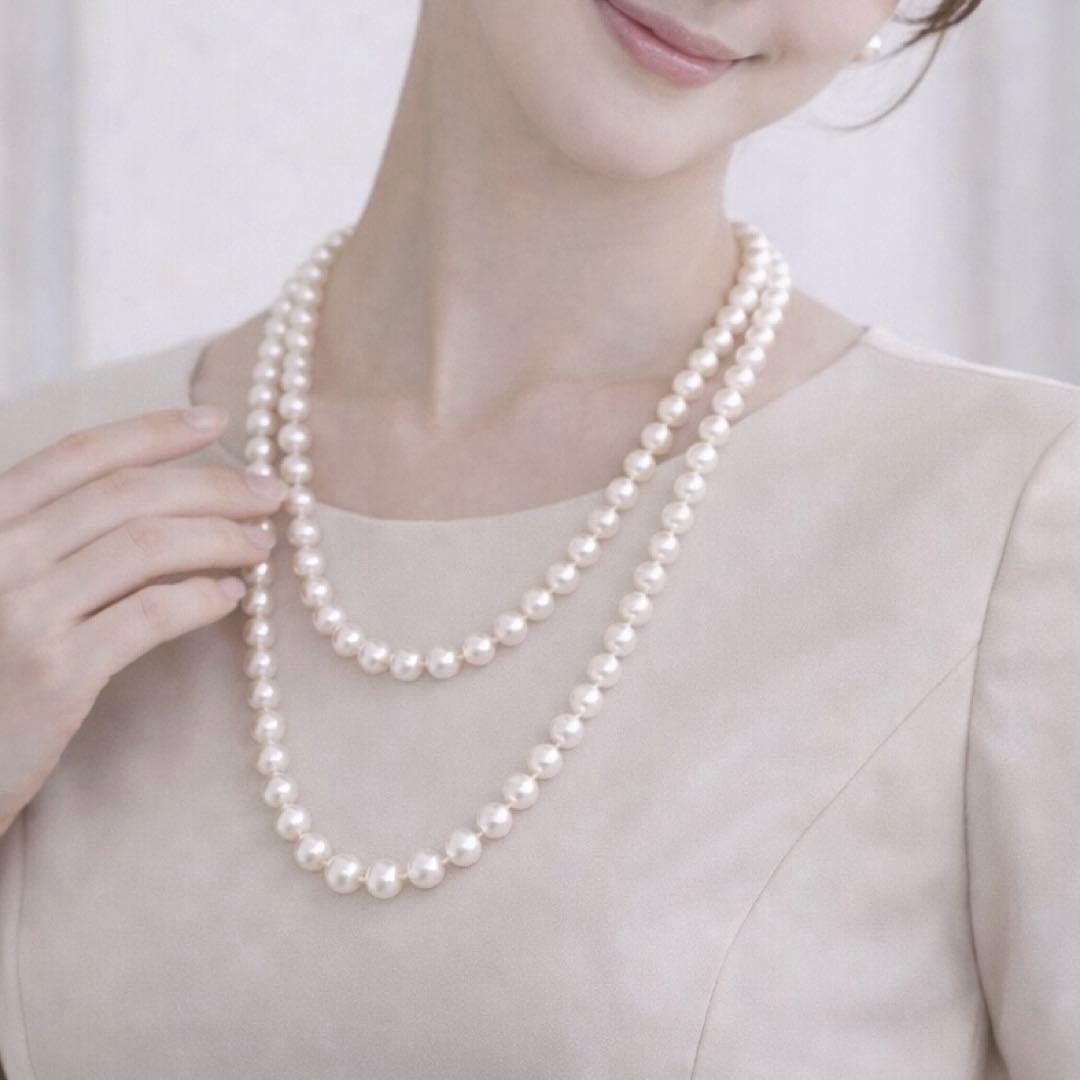 希少✨2連3連　約6.5mmあこや本真珠　120cmロングパールネックレス