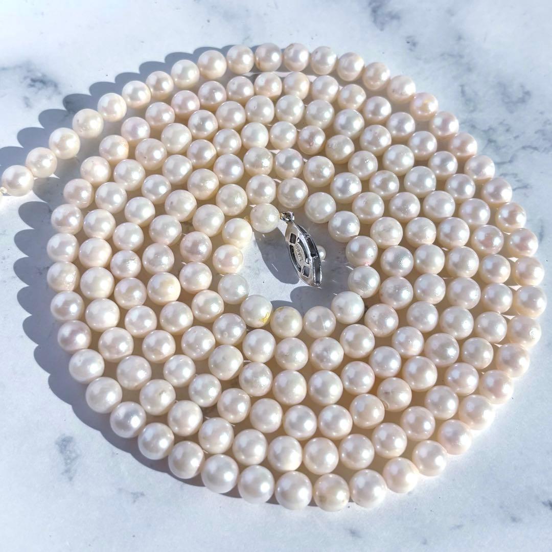 希少✨2連3連　約6.5mmあこや本真珠　120cmロングパールネックレス