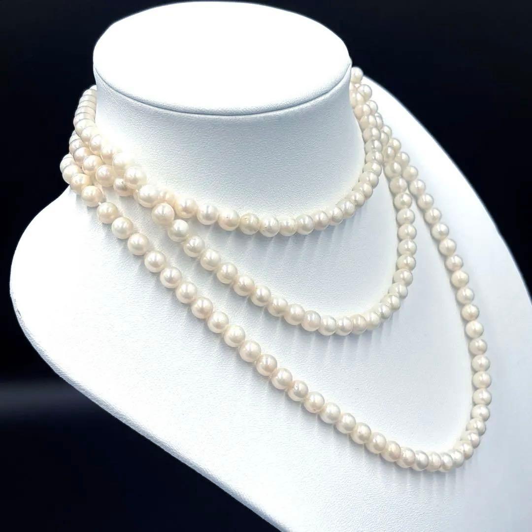 希少✨2連3連　約6.5mmあこや本真珠　120cmロングパールネックレス
