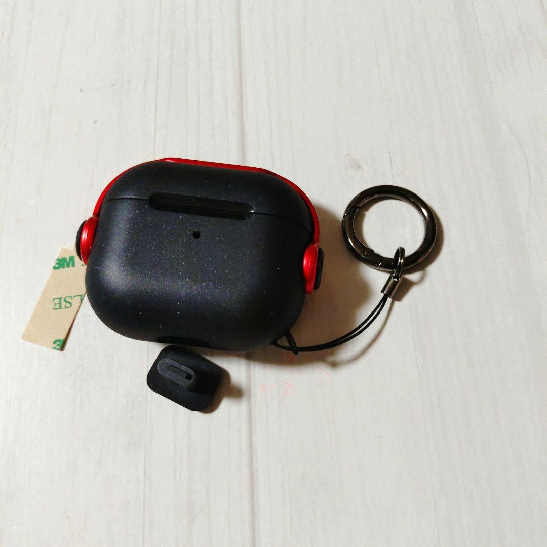 AirPods 3 ケース カバー 第3世代 カラビナ付き ブラック レッド
