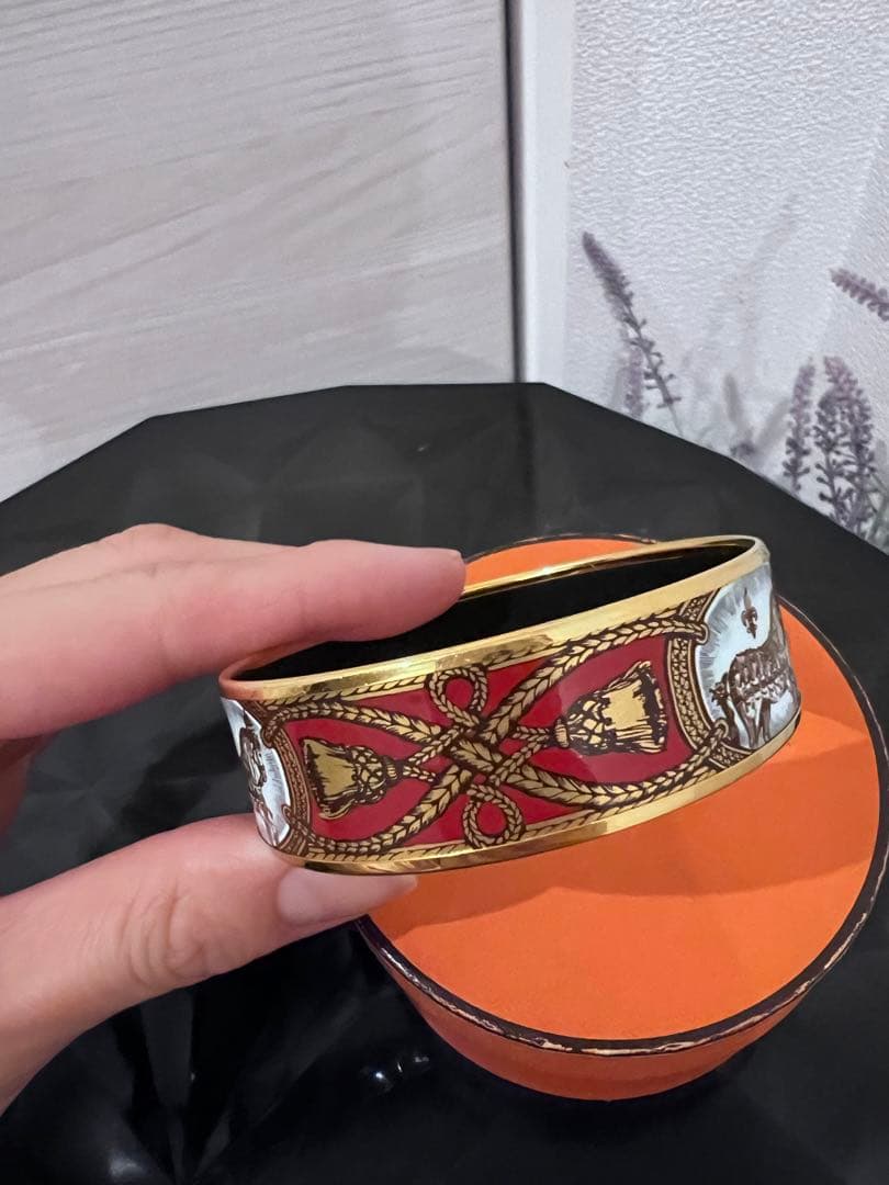 エルメス　エマイユバングル　レッドゴールド