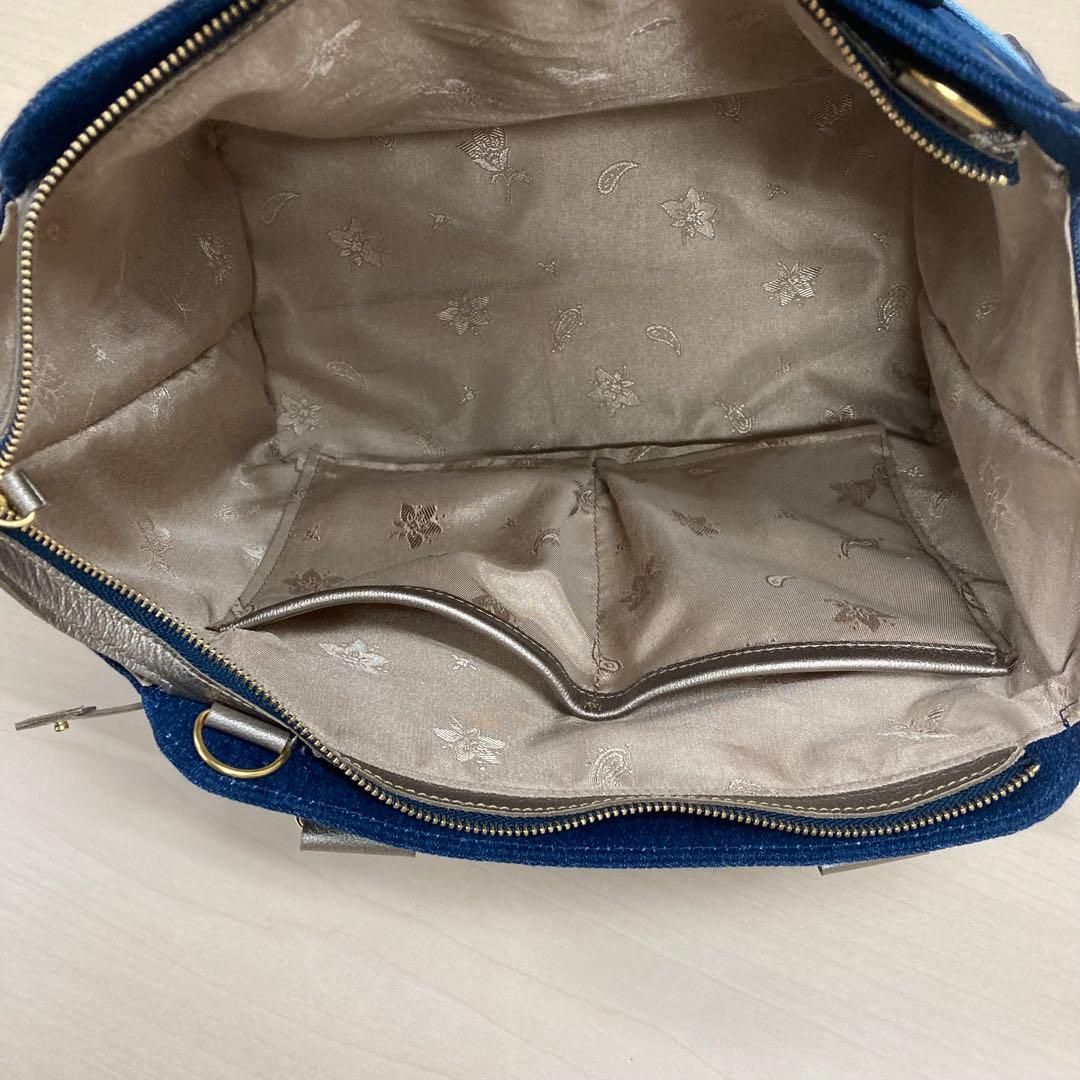 デニムリメイク　2wayハンドバッグ　刺繍花柄　本革　オーダー専用