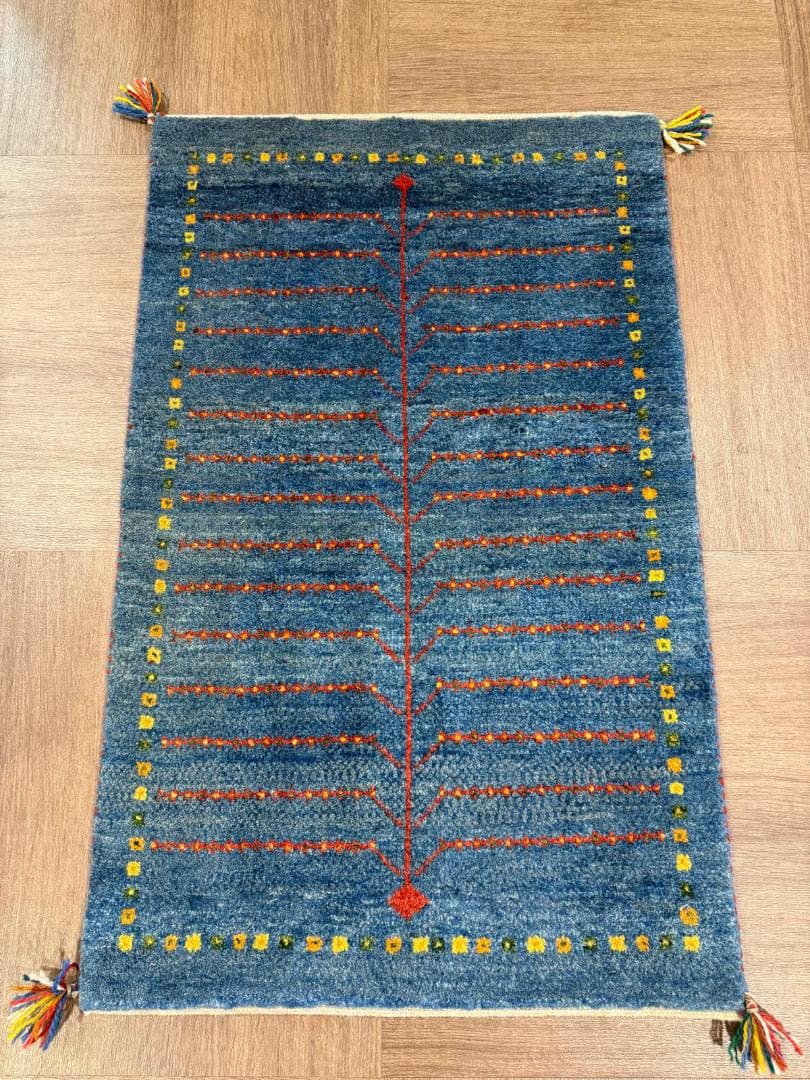 ギャッベ 90x62cm ペルシャ絨毯 手織り ギャベ 玄関マットラグ 絨毯