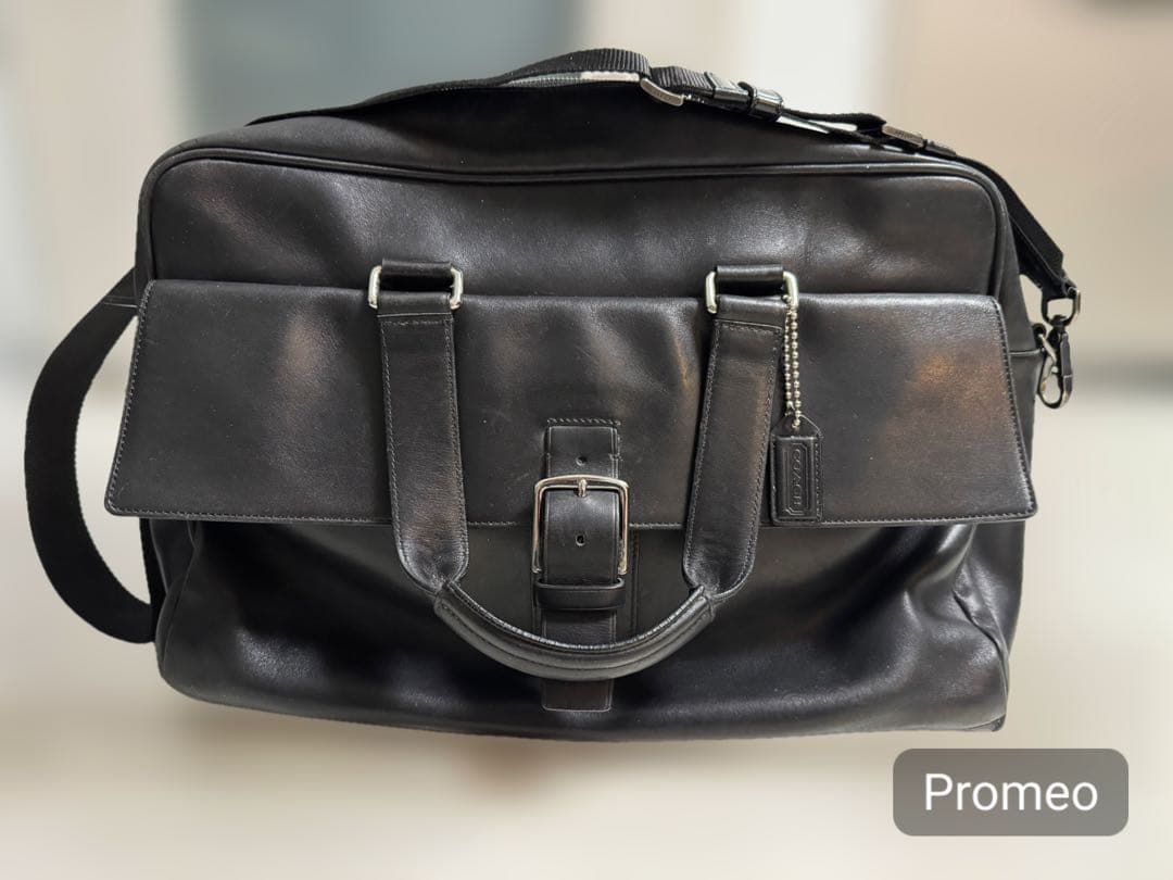 COACH コーチ 本革 レザービジネスバッグ ボストン 黒