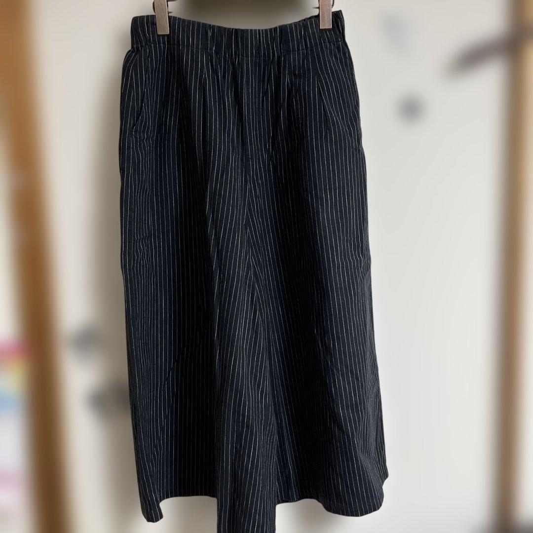 HUIS 遠州織物　スカートパンツ505 ブラックストライプ　ワイド　ガウチョ