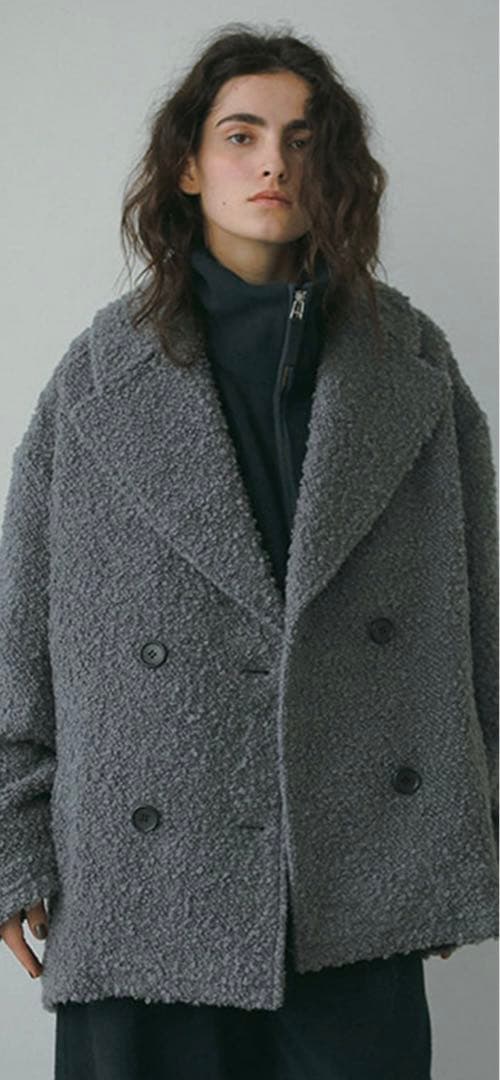 ETRÉ グレー ボア ダブルブレストジャケット Pコート