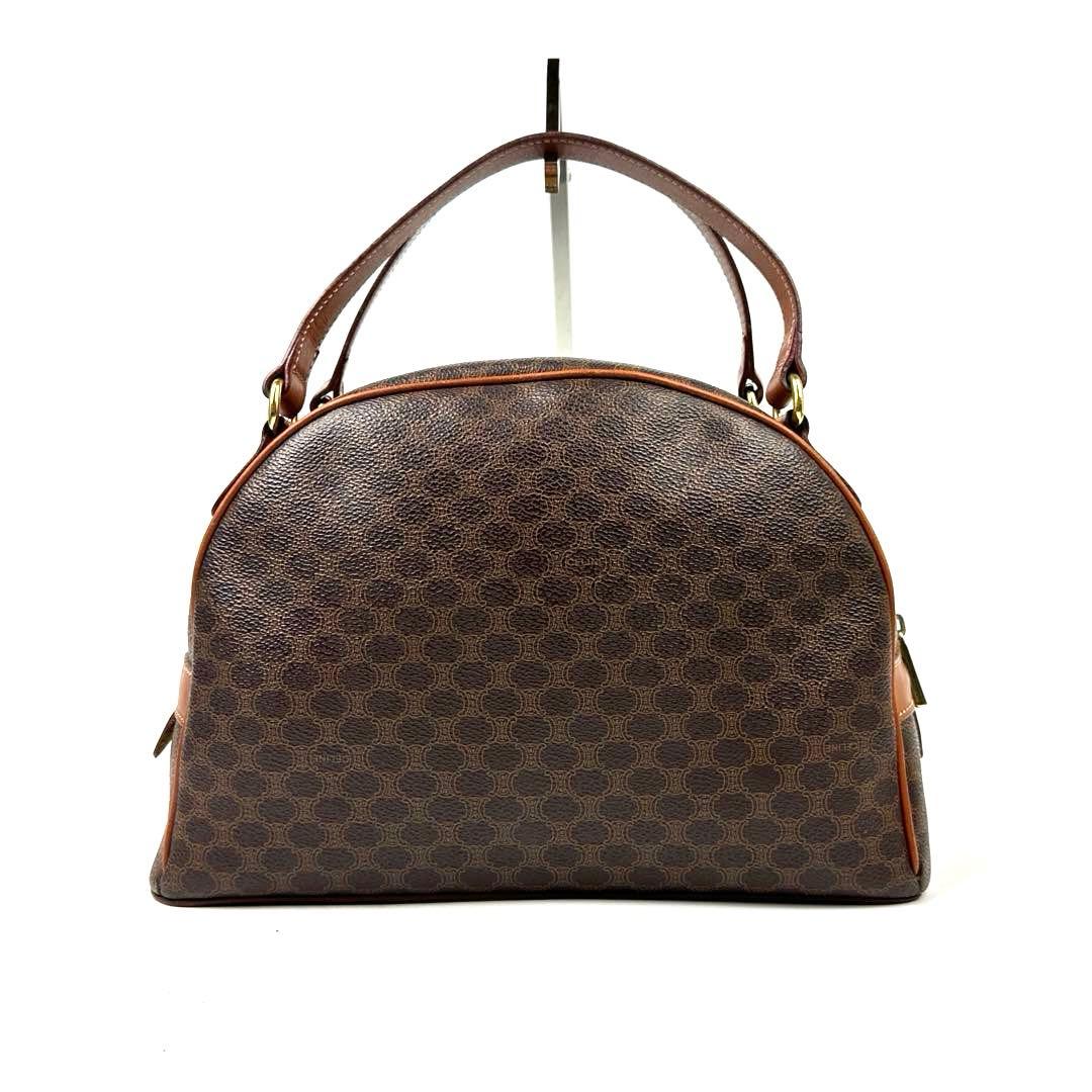 【美品】セリーヌ　ハンドバッグ　トリオンフ　マカダム柄　PVC　革　ブラウン