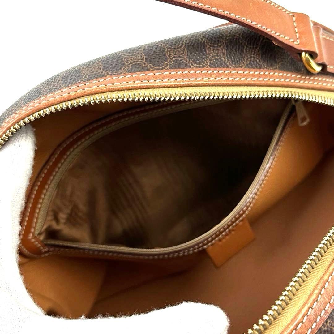 【美品】セリーヌ　ハンドバッグ　トリオンフ　マカダム柄　PVC　革　ブラウン