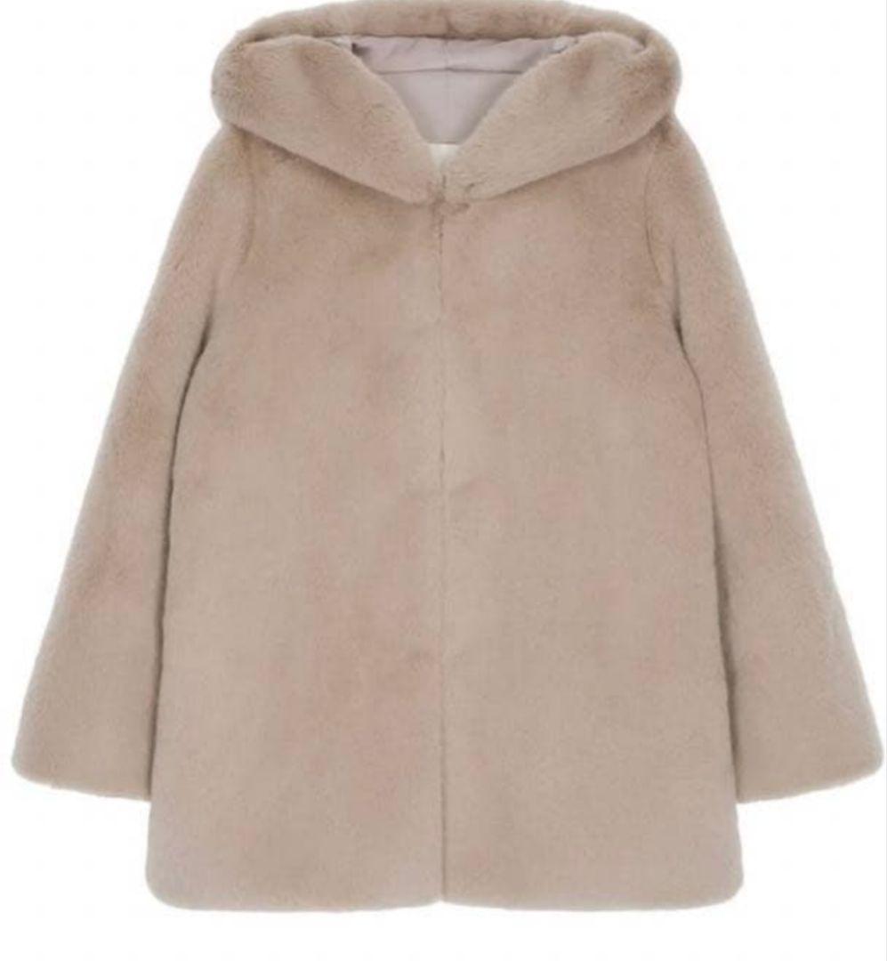 Lemonplet フェイクファーフード付きジャケット ベージュ