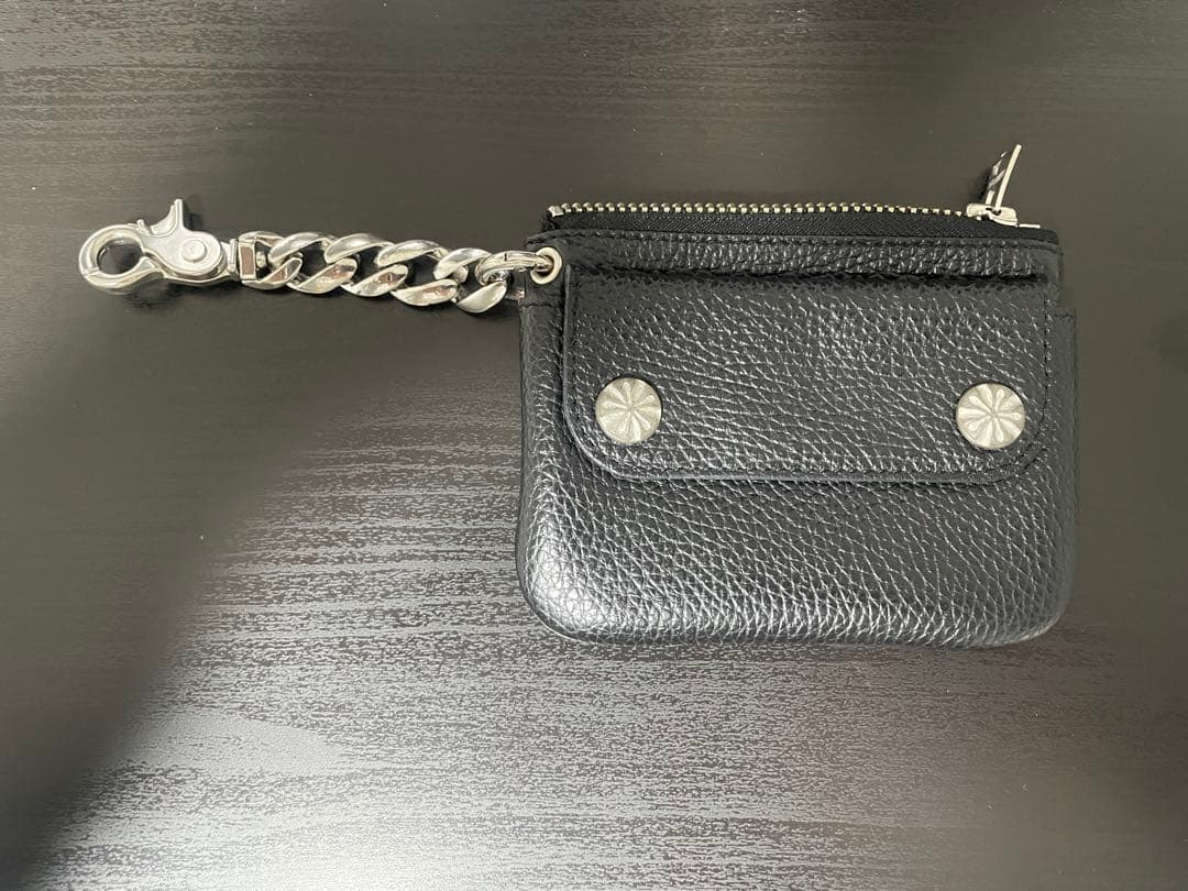 ブラックレザーミニ財布 チェーン付き
