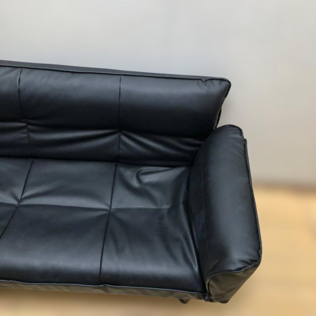 送料無料 ソファベッド リクライニング ブラック 合皮 ソファ88142