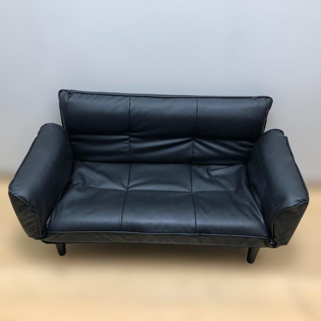 送料無料 ソファベッド リクライニング ブラック 合皮 ソファ88142