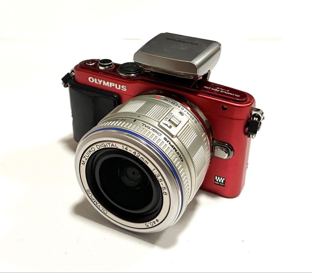 PEN E-PL6 ミラーレス一眼 レッド 標準レンズ・ストロボ付セット