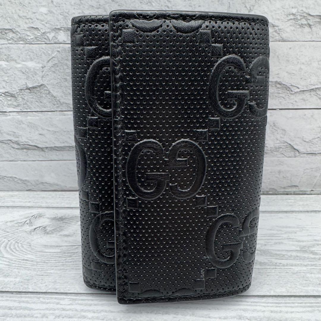 【極美品】GUCCI エンボス　GG 6連 キーケース キーリング ブラック