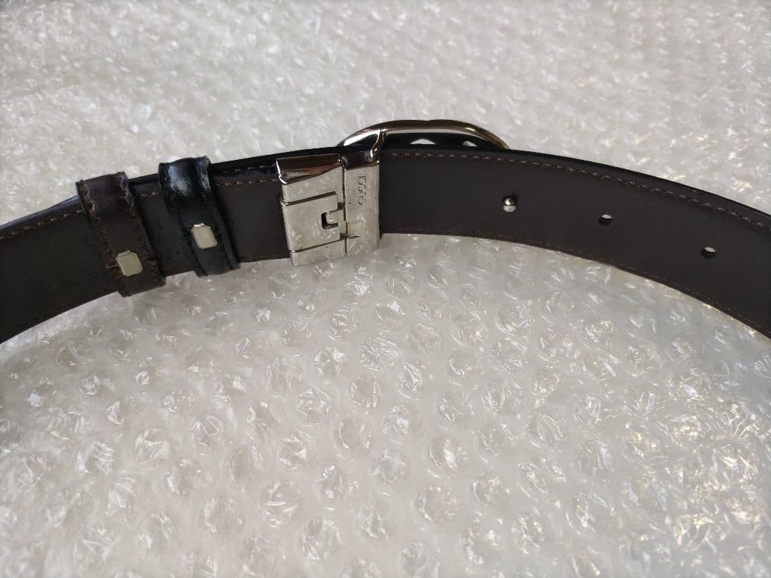 訳あり GUCCI グッチ Ladys ブラックレザー ベルト ダブルGロゴ