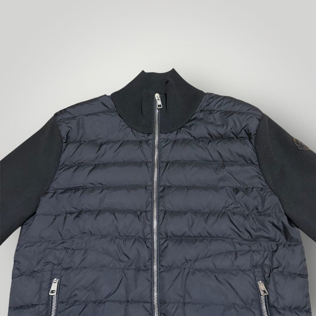 極美品　MONCLER レザーパッチ　ハイブリッド　ニットダウンジャケット　黒