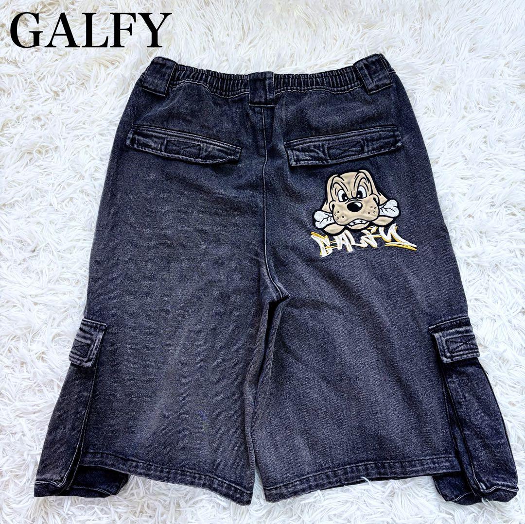 美品 GALFY 2024年夏発売ハーフデニムカーゴパンツ 中型犬 ロゴ刺繍 L