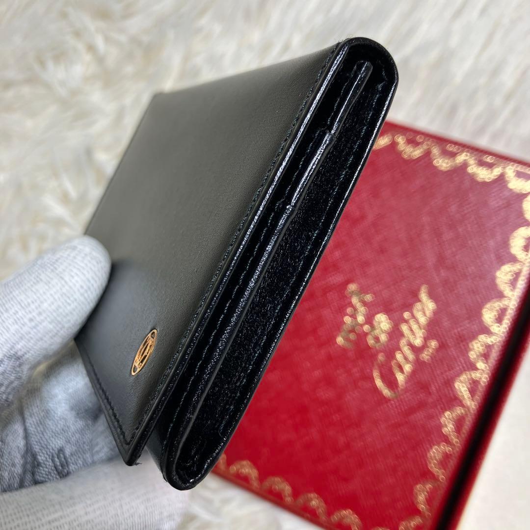 【未使用保管】 カルティエ 名刺入れ レザーブラック ゴールドロゴ