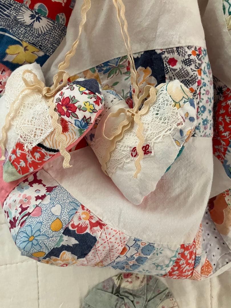 アンティークキルトトップ　ダブルウエディング　グラニーバッグ　リメイク