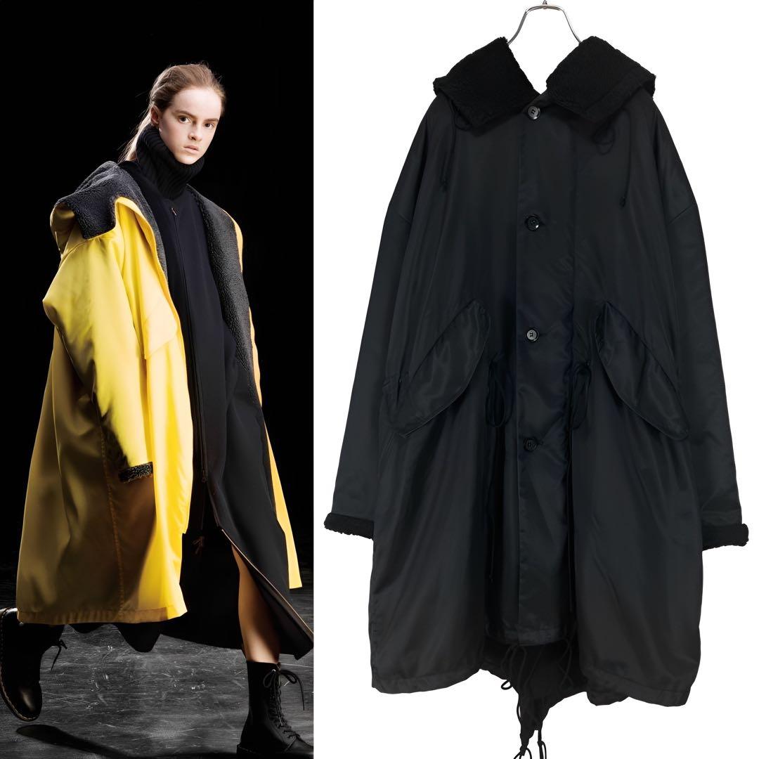 Y's ワイズ 美品 19AW ナイロンツイル 裏ボア フーディーコート 黒1
