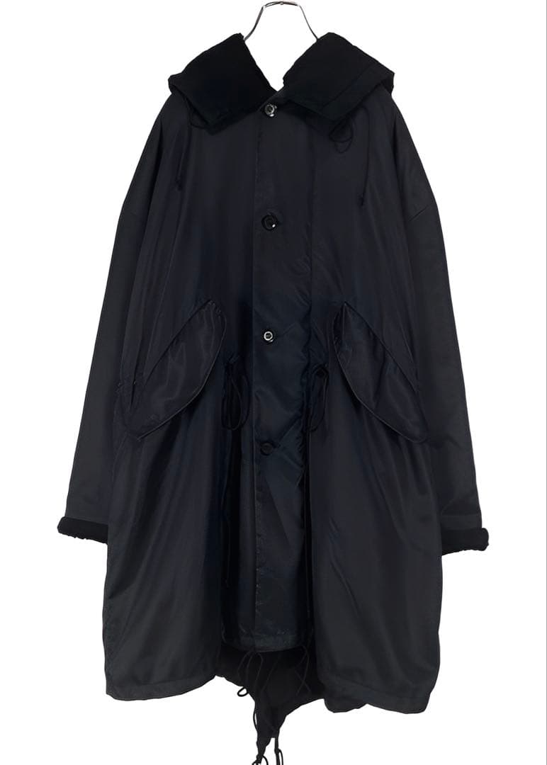 Y's ワイズ 美品 19AW ナイロンツイル 裏ボア フーディーコート 黒1