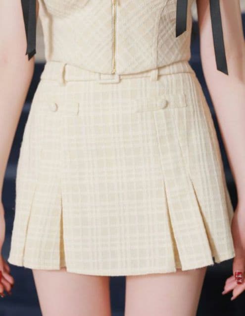 スエードリボン×チェックツイードベルトデザインセットアップドレスfm3734