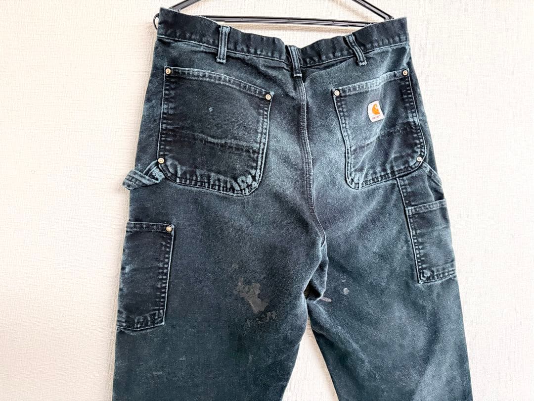 超超スペシャル 33X34 W33 カーハート ダブルニー パンツ ブラック 黒