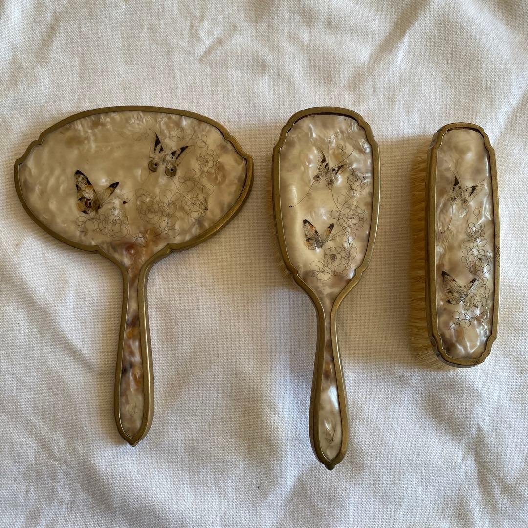 フランスアンティーク　手鏡、ブラシセット