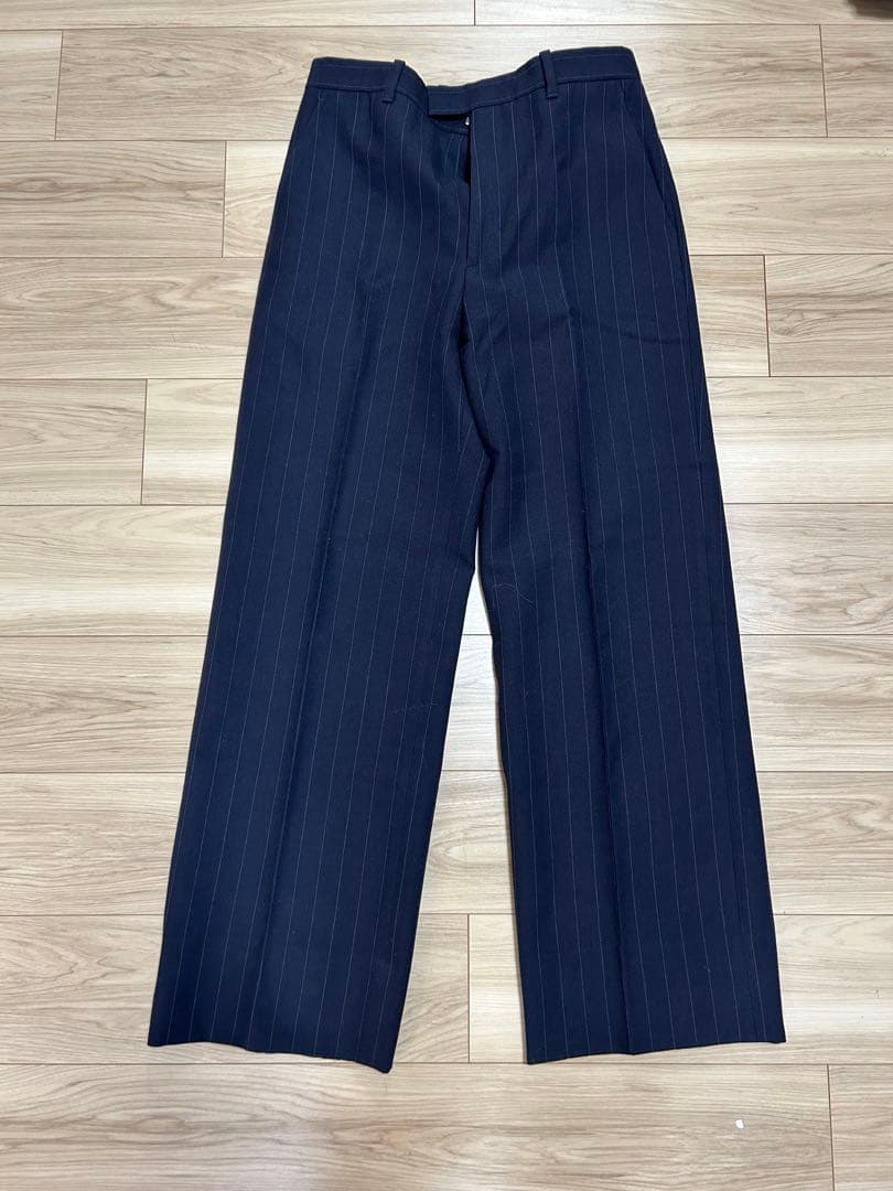 21aw PRADA ネイビー ストライプ ワイドパンツ