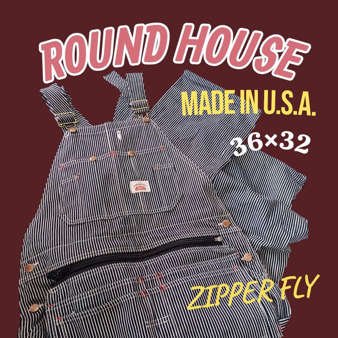 ROUNDHOUSE/オーバーオール/アメリカ製/ストライプ/ワーク/バイク