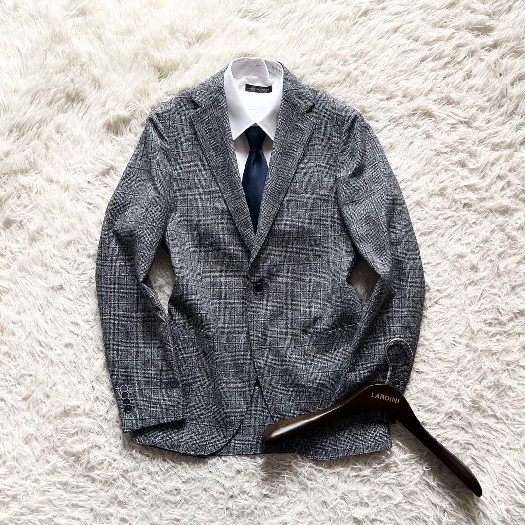 <美品>LARDINI ネイビー ウール フラックス ジャケット サイズ44