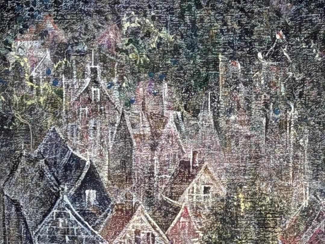 【真作】絵画　油彩6号　小さな菜園　静謐な風景画　詩情漂う山間の家並み　Y76