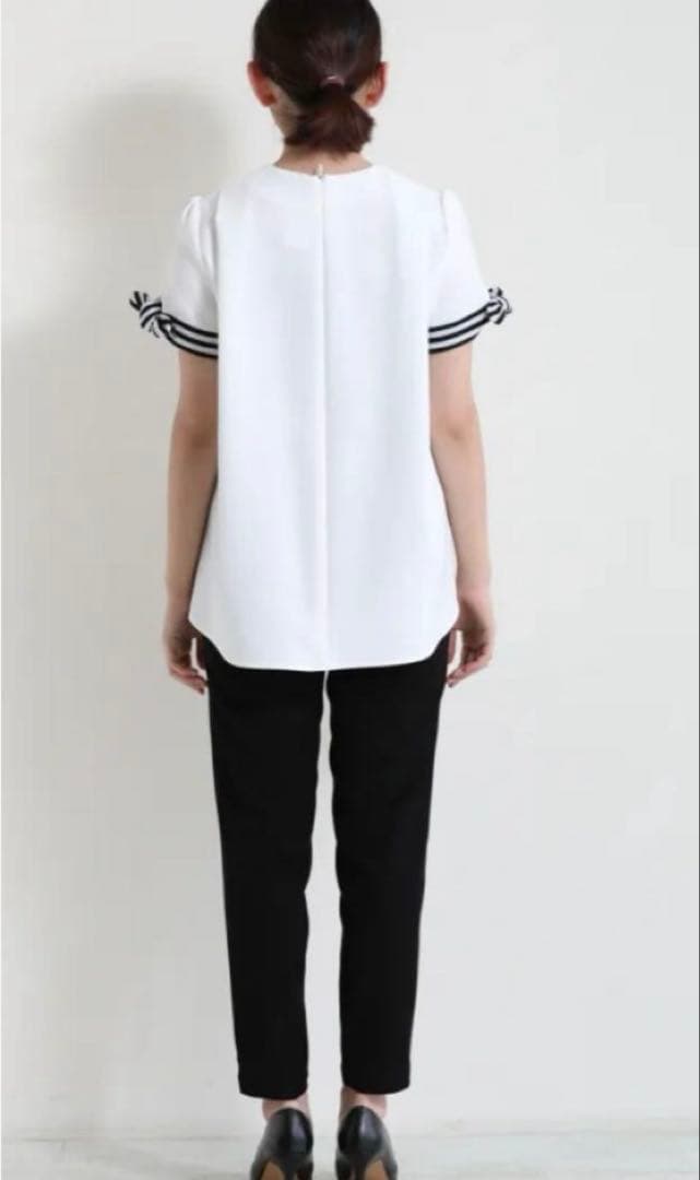 ボーダーズアットバルコニー　ストライプリボン付き袖 Aライントップス