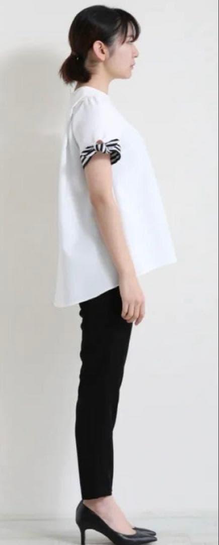 ボーダーズアットバルコニー　ストライプリボン付き袖 Aライントップス