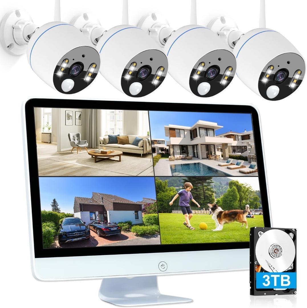 防犯カメラ ワイヤレス 屋外 12型IPS防犯モニター 3TB大容量HDD