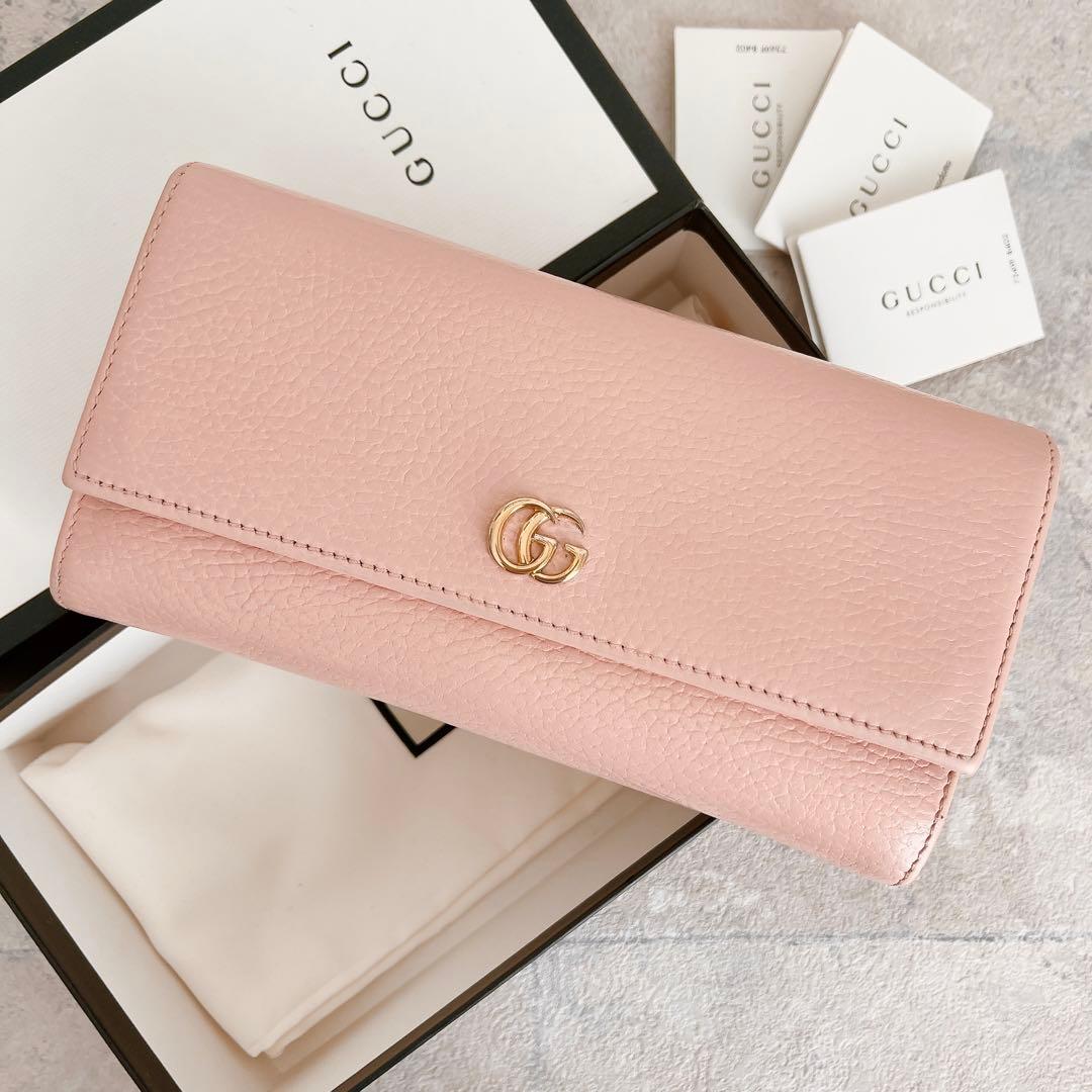 人気✨GUCCI マーモント GG 長財布 フラップ レザー ピンク