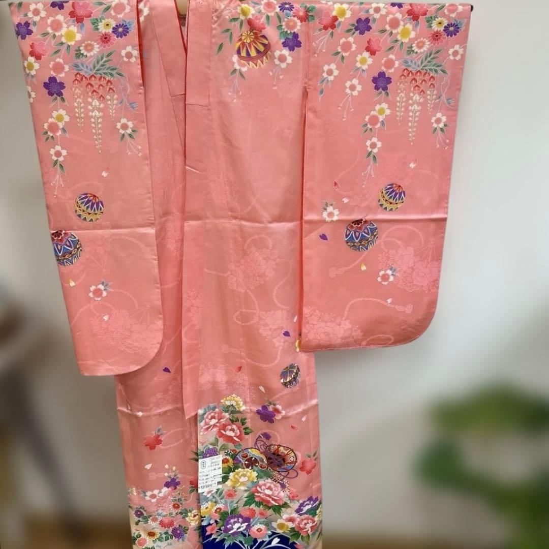 七五三 女の子 着物　7才 ピンク地　(菊・牡丹・桜・藤)