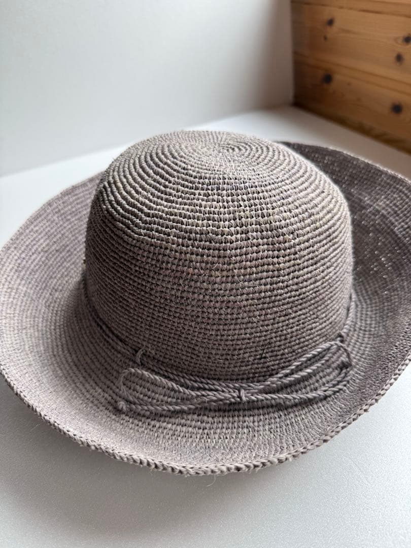 【未使用】ヘレンカミンスキーラフィアハット麦わら帽子　グレー　天然生活