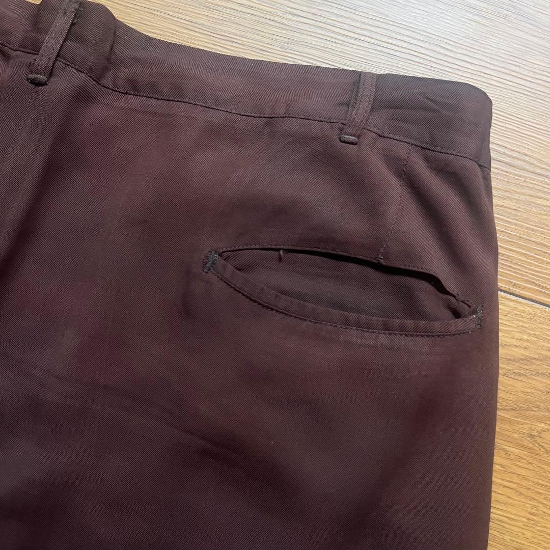 50s レーヨンギャバ スラックス ワイド ブラウン W36 L30