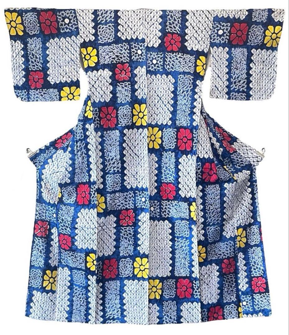 □夏涼浴衣　有松総絞り　可愛い花柄　身丈約159cm