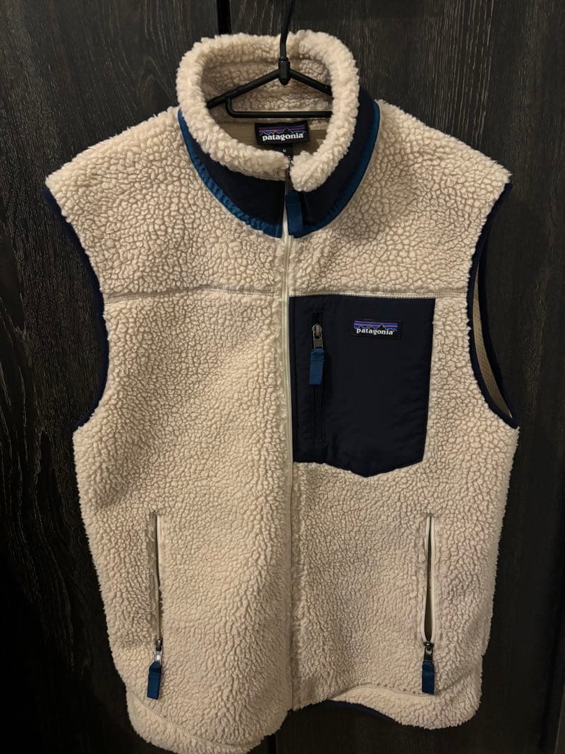 patagonia フリースベスト Mサイズ アイボリー/ネイビー