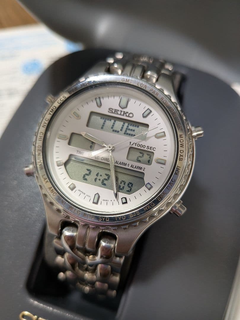 ケース付　SEIKO デジアナGMTワールドタイム H021-8050 クォーツ