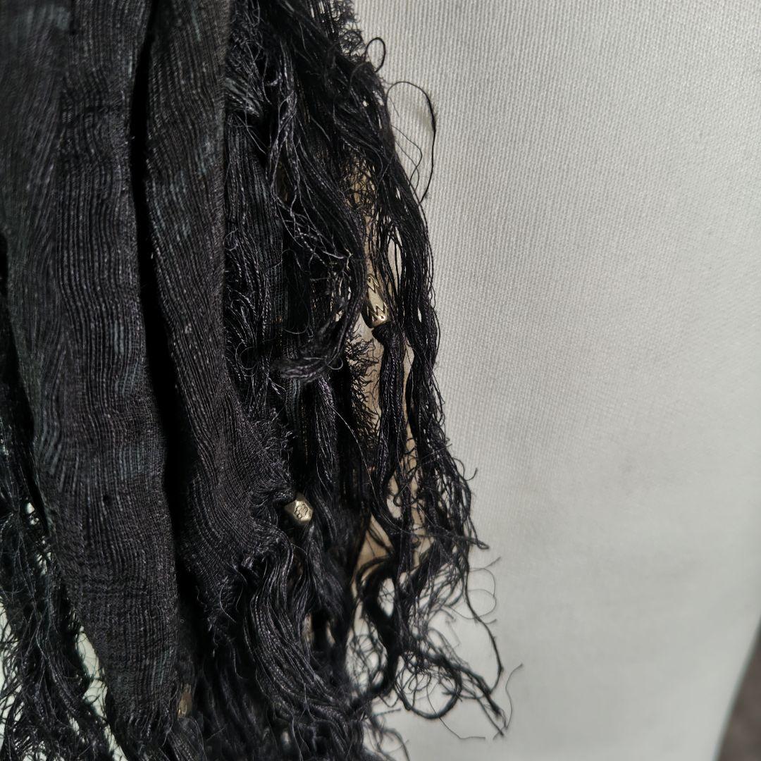 14th Addictionフリンジ スカーフ ストール 蛇スネークリング付き黒