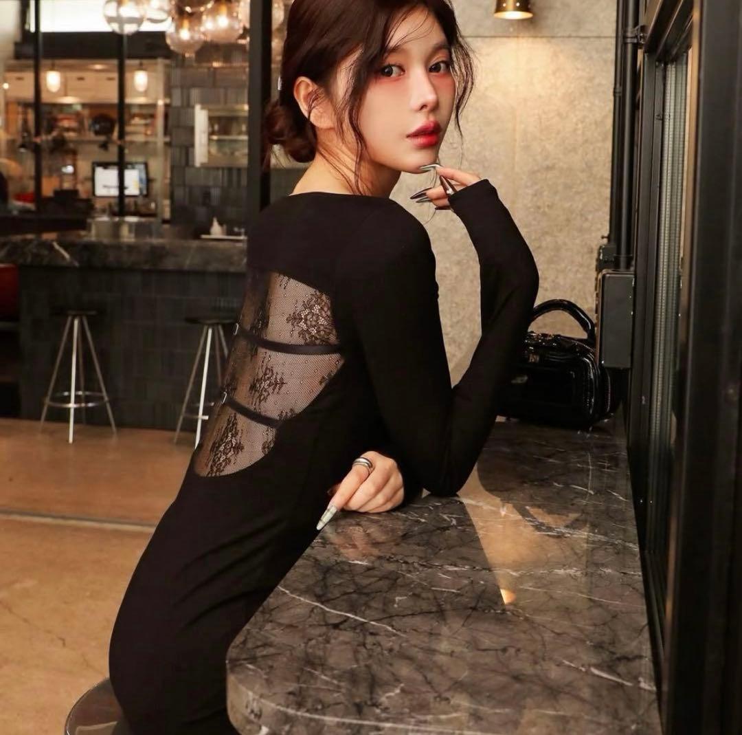 未使用★Darich バックオープンレースロングワンピース　ブラック