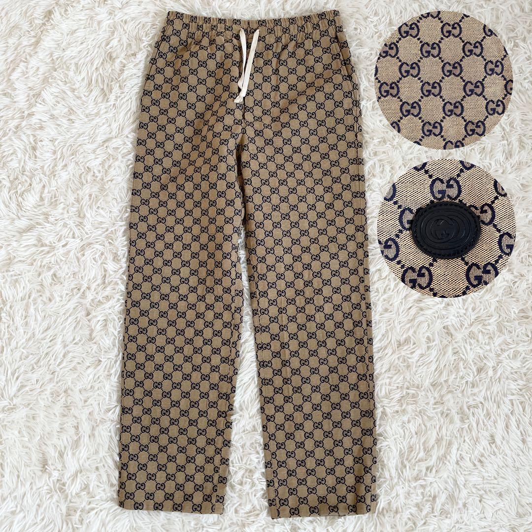 未使用級　グッチ　大きいサイズ2XL　カジュアルパンツ　GG　レザー　ベージュ