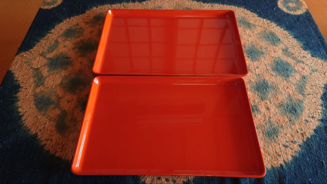 輪島塗洗朱面取研出運び盆一組